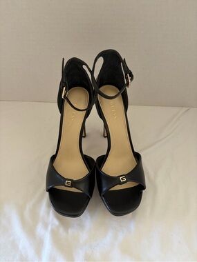 GUESS Ellsyn Black Platform Stiletto Heels Ankle Strap Sandals 6.5M